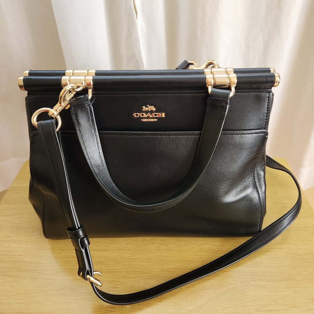 Coach Grace Bag, Leather, Black/Gold Accents, Medium size